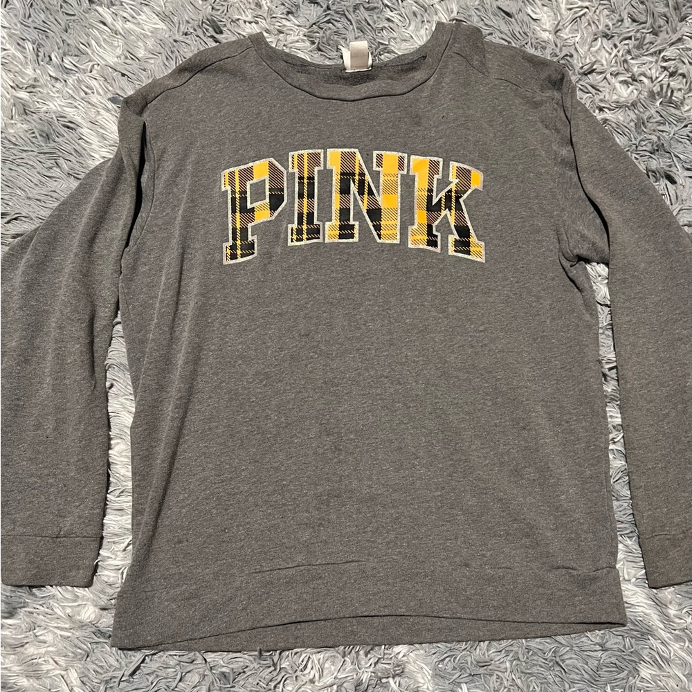 PINK Victoria's Secret Gray and Yellow Long Sleeve Tee
